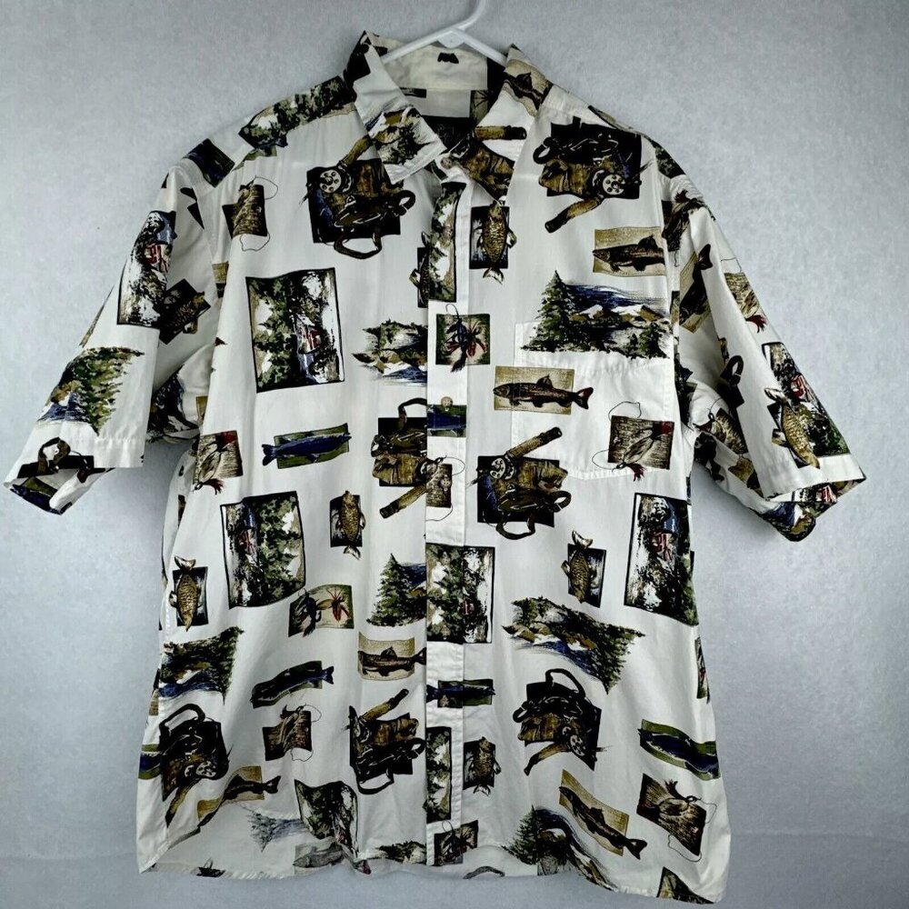 XL Vintage Woolrich Shirt Mens  Button Up Fly Fishing Fish Print new